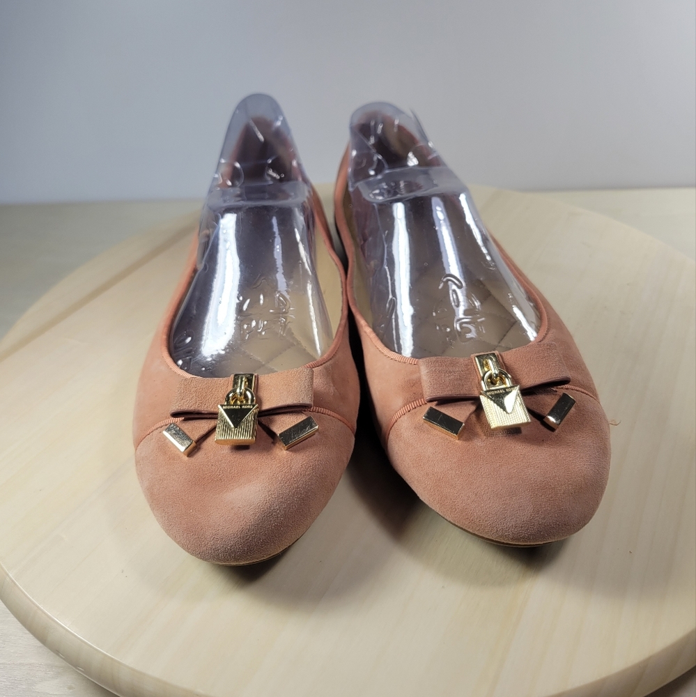 Michael Kors Bow Suede Round Toe Ballet Flats Coral Peachy Women's Size 10